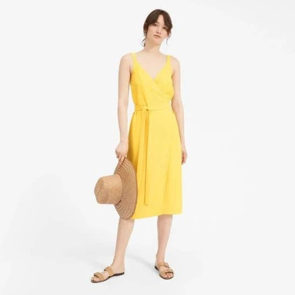 Everlane Yellow Japanese Goweave V Neck Sleeveless Tank Wrap Dress - Picture 1 of 8